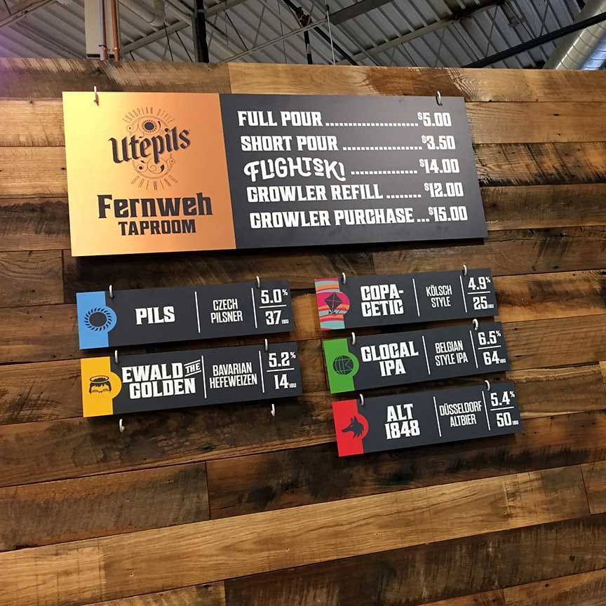 Utepils taproom signs