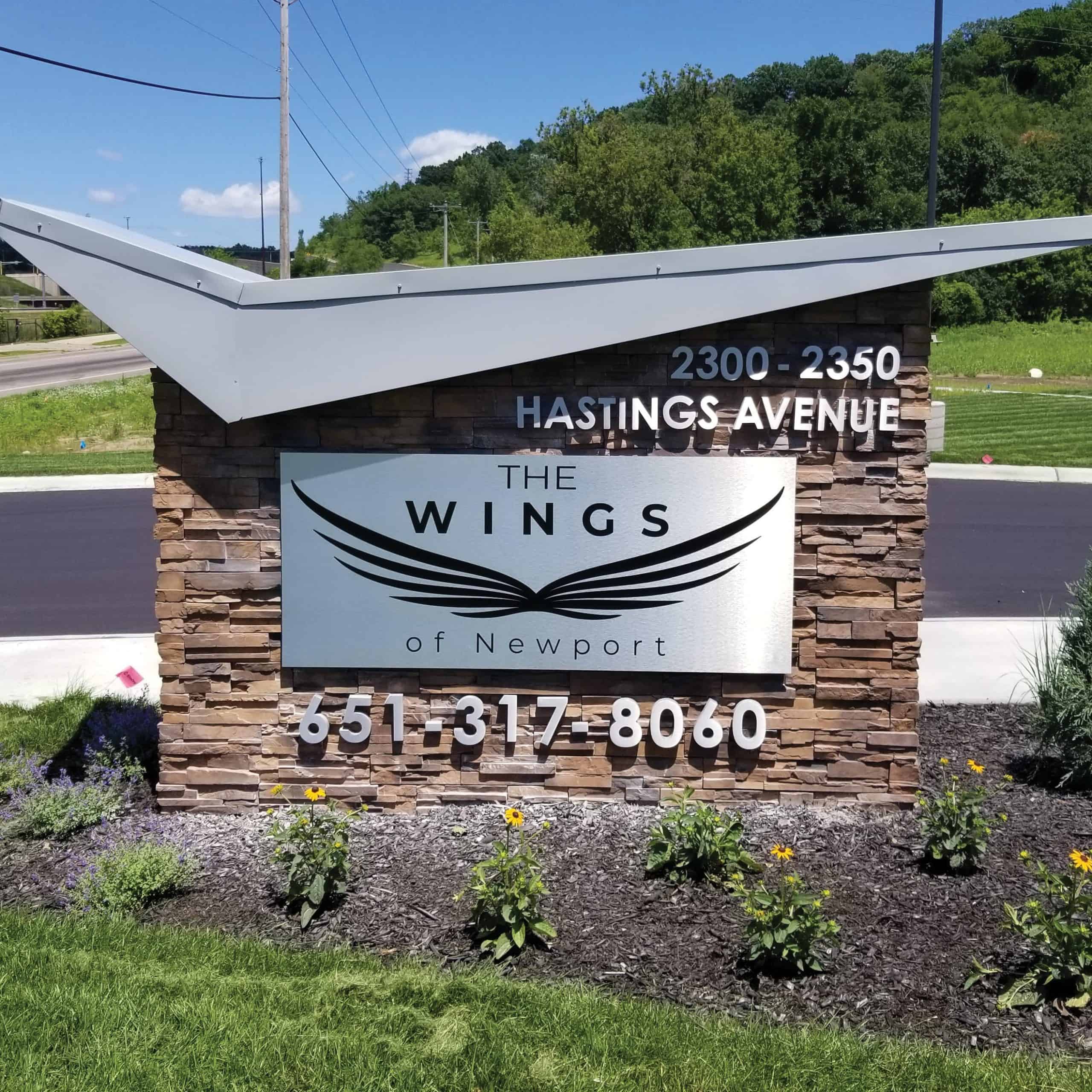 The Wings of Newport outdoor sign