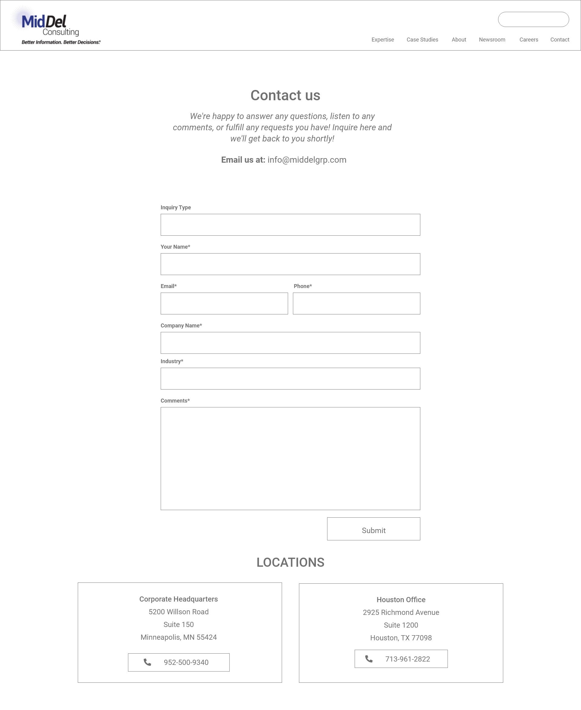Contact page low fidelity wireframe