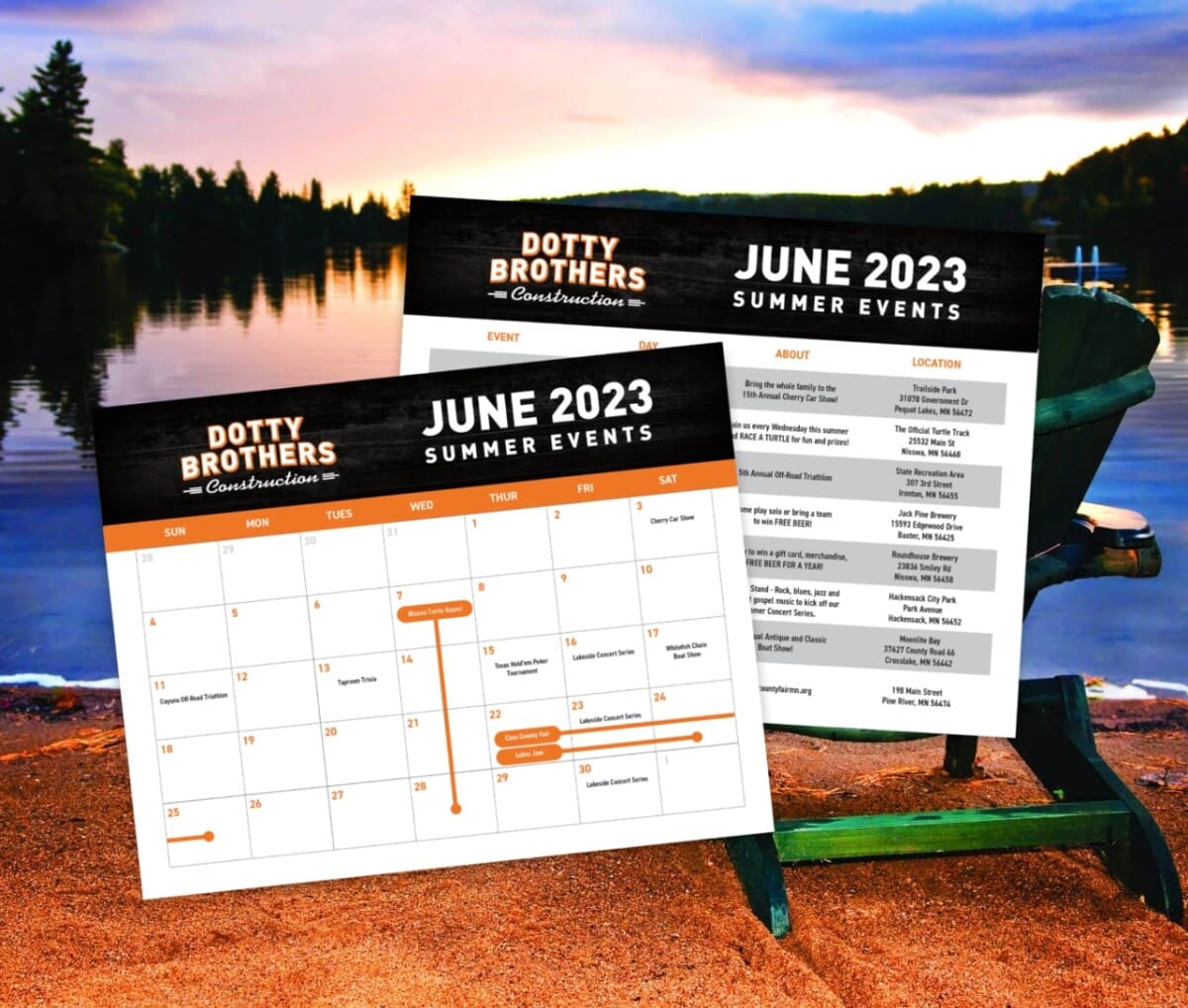 Example of the Dotty Brothers Summer Event Calendar