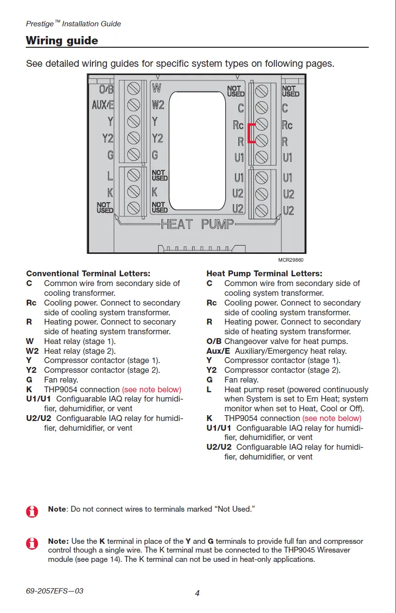 Example of a Honeywell TechDocument showing a wiring guide.