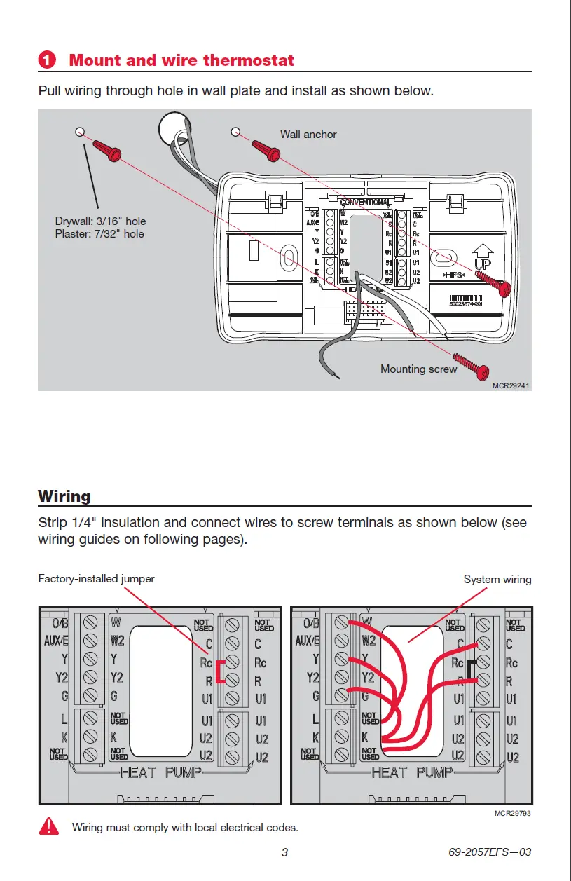 Example of a Honeywell TechDocument showing technical illustrations of a thermostat.