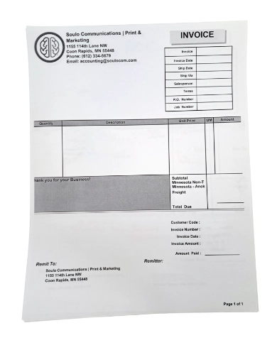 Image of a SOULO branded invoice