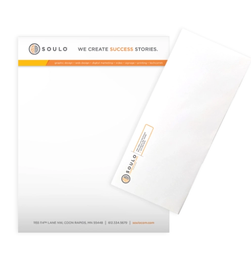 Letter head and custom printed envelope with SOULO branding